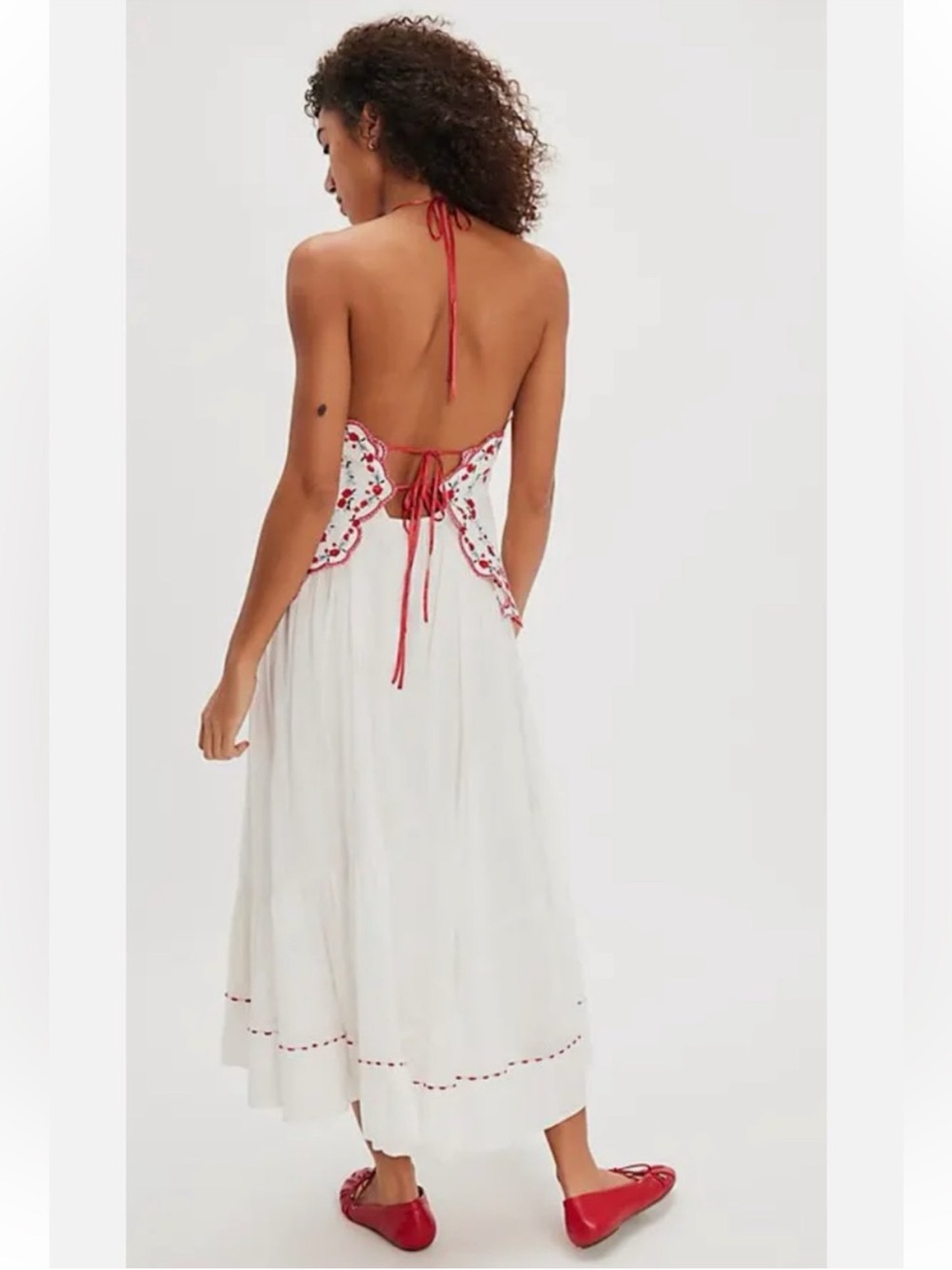 Free People White Midi Dress with Red Embroidery - Picture 2 of 7